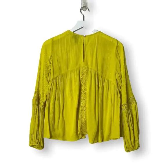 SCOOP Peasant Blouse Top w/ Crochet Trim Canary Yellow Boho Festival XS - Picture 8 of 12